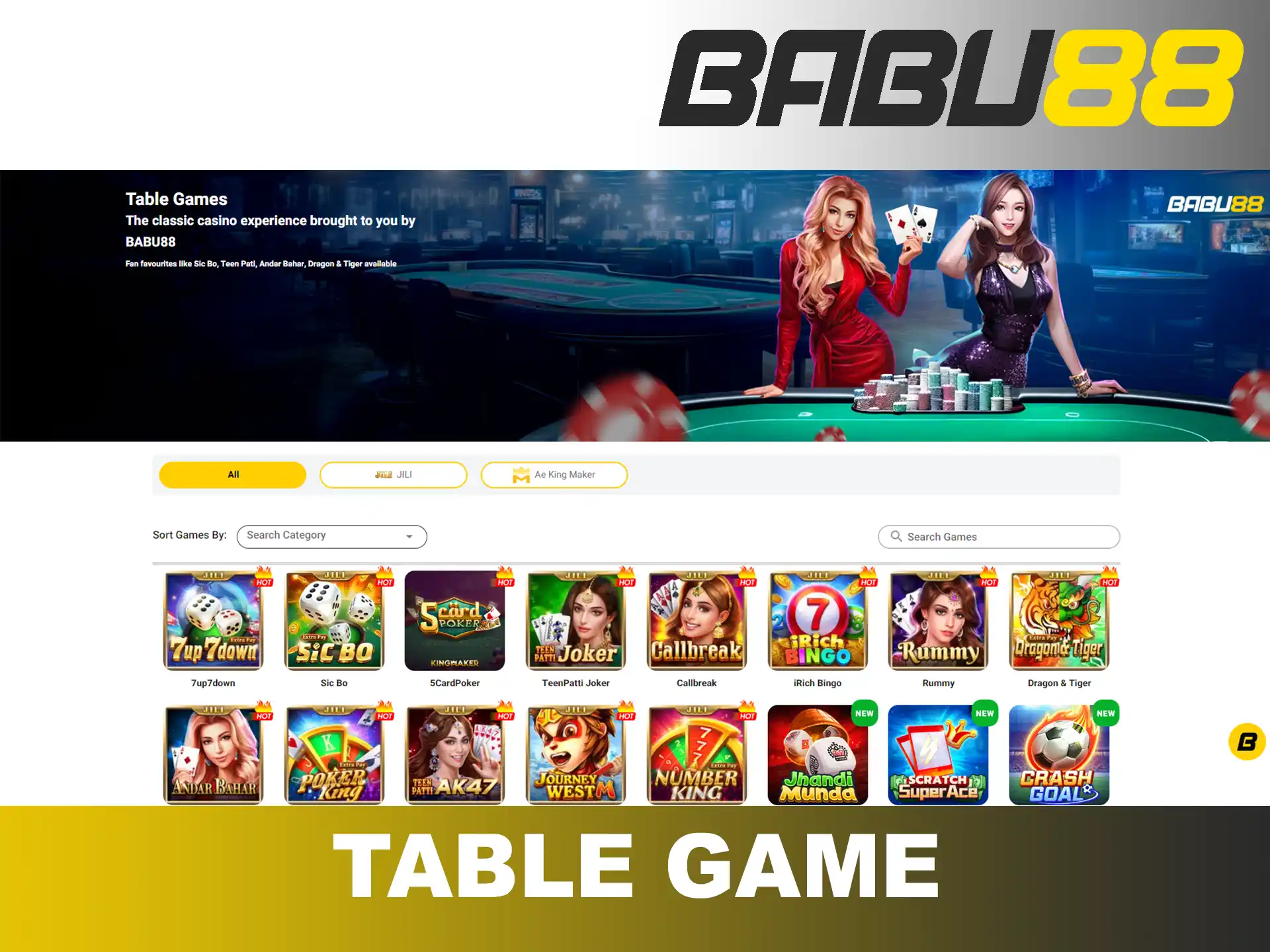 Table games on Babu88! Find your favorite game